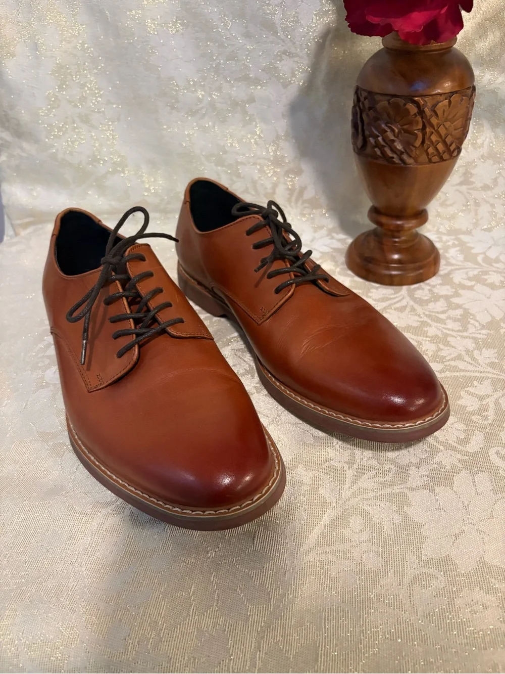 14th & Union Men's Tan Leather Derby Shoes - Lace-Up Dress Casual